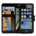 Wholesale iPhone 5S 5 Slim Flip Leather Wallet Case (Black - Black)